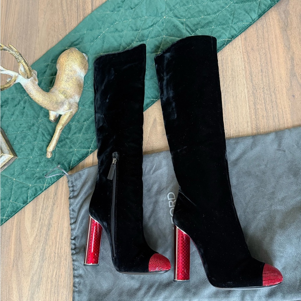 Tom Ford Black Boots with Red Accents NEW WITH TAGS
